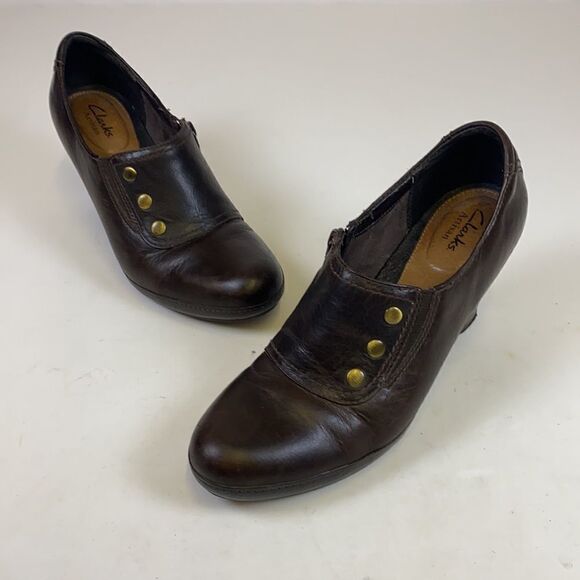 Clarks Artisan Brown Leather High Heel Clogs Size 8.5 A3 - Picture 4 of 10